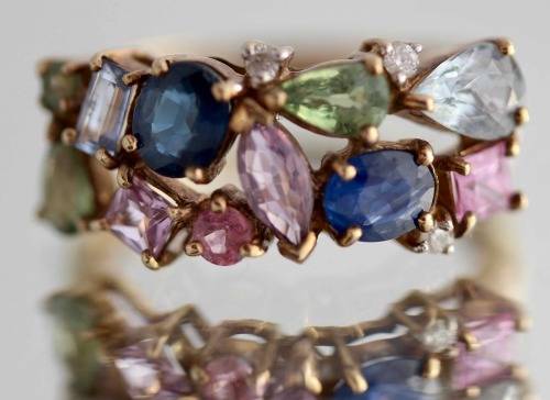 VINTAGE ENGLISH 9ct YELLOW GOLD 11 x REAL SAPPHIRE 3 X BRILLIANT-CUT DIAMONDS JEWELLER CERT R40'000