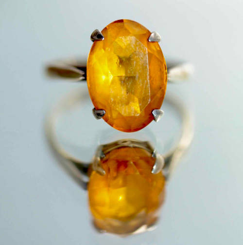 CITRINE STERLING SILVER RING. 925. INTERESTING BRITISH VINTAGE HALLMARKS! DEEP YELLOW COLOUR