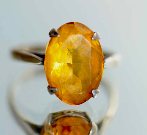 CITRINE STERLING SILVER RING. 925. INTERESTING BRITISH VINTAGE HALLMARKS! DEEP YELLOW COLOUR