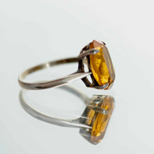 CITRINE STERLING SILVER RING. 925. INTERESTING BRITISH VINTAGE HALLMARKS! DEEP YELLOW COLOUR