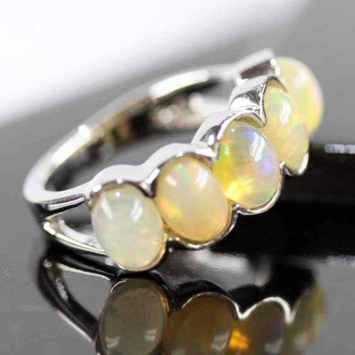 CONTEMPORARY FULL FLASH UN HEATED NATURAL FIRE OPAL STERLING SILVER RING. 925