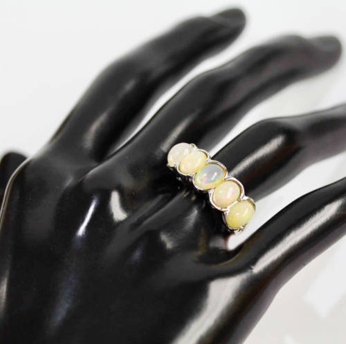 CONTEMPORARY FULL FLASH UN HEATED NATURAL FIRE OPAL STERLING SILVER RING. 925