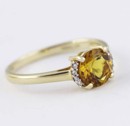 NATURAL GOLDEN QUARTZ 10K YELLOW GOLD RING WITH BRILLIANT CUT DIAMONDS JEWELLER CERT R15'000 incl