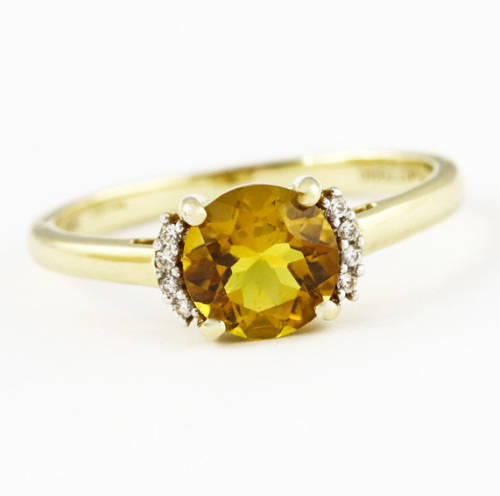 NATURAL GOLDEN QUARTZ 10K YELLOW GOLD RING WITH BRILLIANT CUT DIAMONDS JEWELLER CERT R15'000 incl