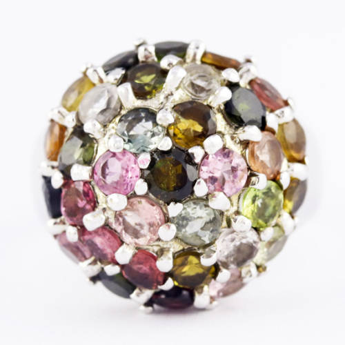 EYE-CATCHING HEAVY NATURAL TOURMALINE GEMSTONE SOLID STERLING SILVER RING. 925. BIG AND BOLD!