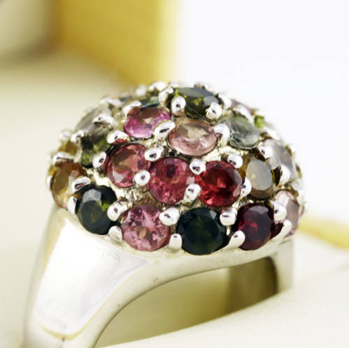 EYE-CATCHING HEAVY NATURAL TOURMALINE GEMSTONE SOLID STERLING SILVER RING. 925. BIG AND BOLD!