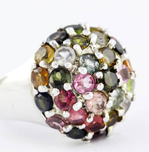 EYE-CATCHING HEAVY NATURAL TOURMALINE GEMSTONE SOLID STERLING SILVER RING. 925. BIG AND BOLD!