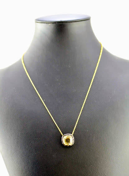 HANDCRAFTED CITRINE BLACK RHODIUM-PLATED SOLID STERLING SILVER PENDANT ON GOLD-HUED STERLING CHAIN