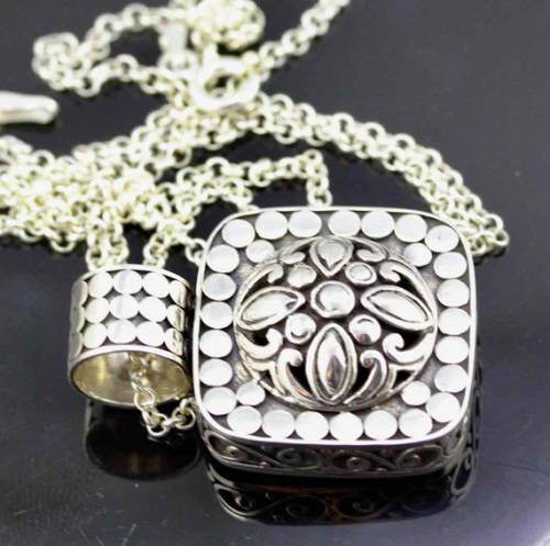 HANDCRAFTED INTRICATE CLASSIC FOLKLORE JAWANBUN 3D DESIGN STERLING SILVER PENDANT ON STERLING CHAIN