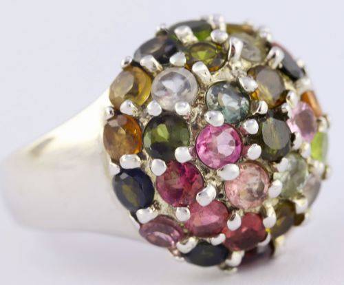 EYE-CATCHING HEAVY NATURAL TOURMALINE GEMSTONE SOLID STERLING SILVER RING. 925. BIG AND BOLD!