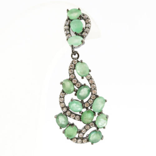 GORGEOUS NATURAL EMERALD GEMSTONE SOLID STERLING SILVER DROP and DANGLE EARRINGS. 925