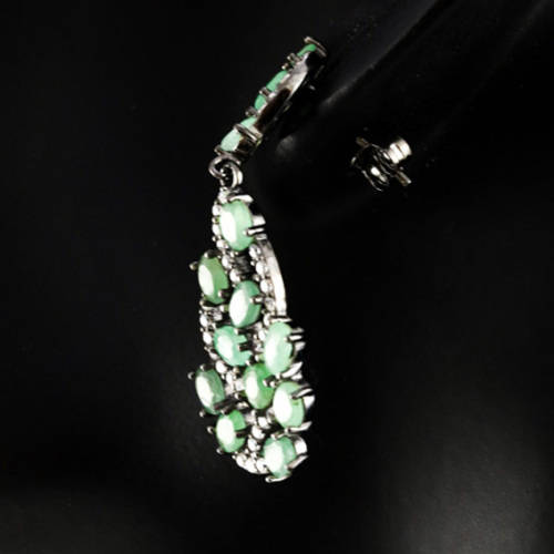 GORGEOUS NATURAL EMERALD GEMSTONE SOLID STERLING SILVER DROP and DANGLE EARRINGS. 925