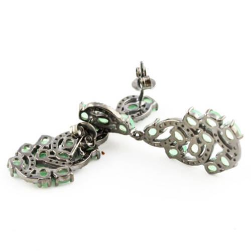 GORGEOUS NATURAL EMERALD GEMSTONE SOLID STERLING SILVER DROP and DANGLE EARRINGS. 925