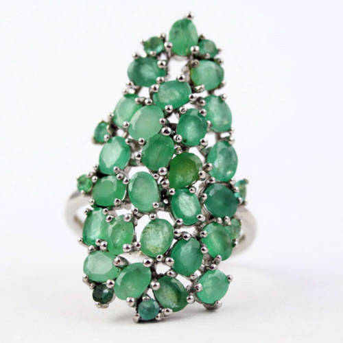 LARGE, LONG, UNHEATED NATURAL GREEN EMERALD SOLID STERLING SILVER RING