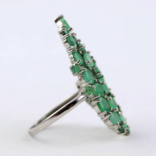 LARGE, LONG, UNHEATED NATURAL GREEN EMERALD SOLID STERLING SILVER RING