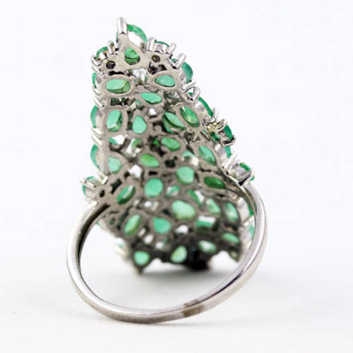 LARGE, LONG, UNHEATED NATURAL GREEN EMERALD SOLID STERLING SILVER RING
