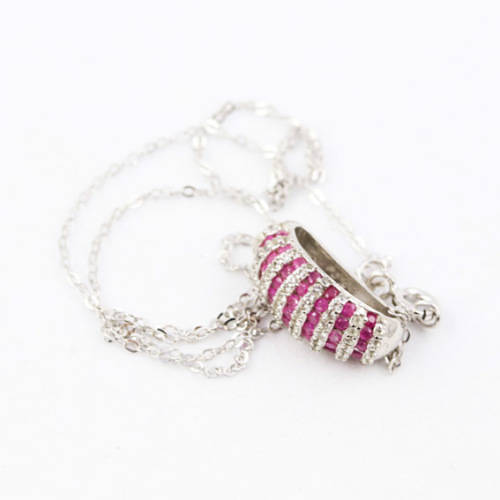 ELEGANT RUBY AND WHITE TOPAZ STERLING SILVER NECKLACE (44 CM ITALIAN 925 CHAIN). NATURAL GEMSTONES