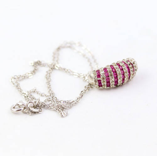 ELEGANT RUBY AND WHITE TOPAZ STERLING SILVER NECKLACE (44 CM ITALIAN 925 CHAIN). NATURAL GEMSTONES