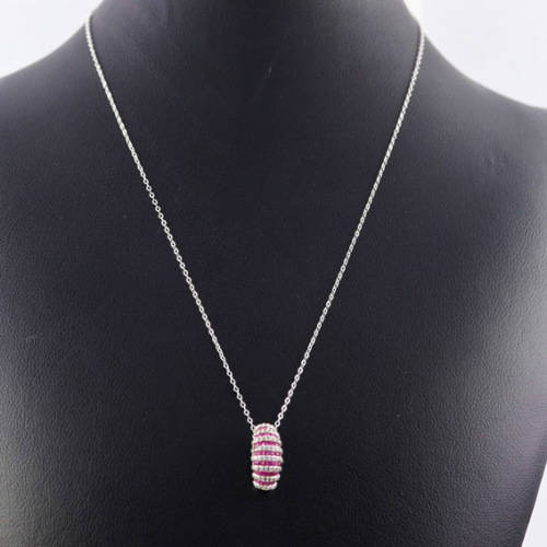 ELEGANT RUBY AND WHITE TOPAZ STERLING SILVER NECKLACE (44 CM ITALIAN 925 CHAIN). NATURAL GEMSTONES