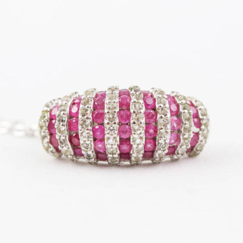 ELEGANT RUBY AND WHITE TOPAZ STERLING SILVER NECKLACE (44 CM ITALIAN 925 CHAIN). NATURAL GEMSTONES