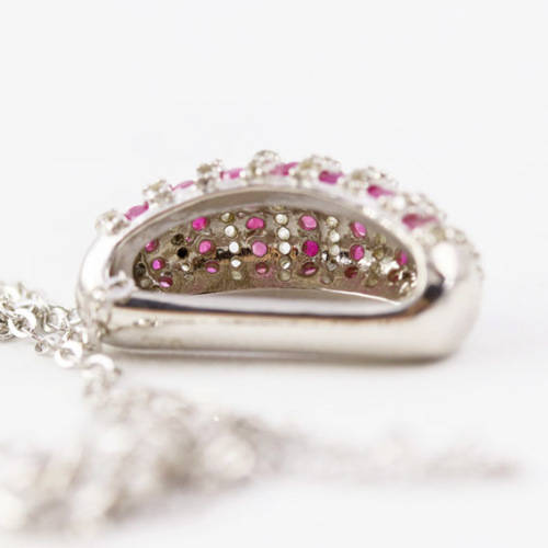 ELEGANT RUBY AND WHITE TOPAZ STERLING SILVER NECKLACE (44 CM ITALIAN 925 CHAIN). NATURAL GEMSTONES