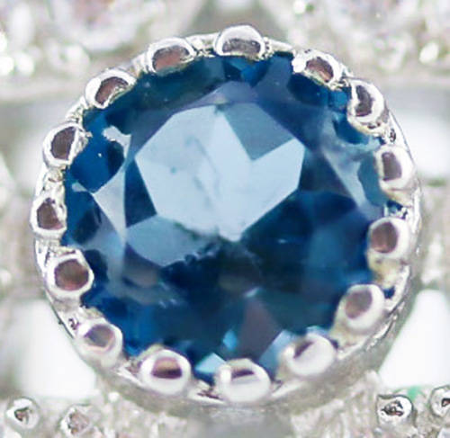LONDON BLUE TOPAZ, NATURAL SONGEA SAPPHIRES and RUBY STERLING SILVER RING `TUDOR ROSE` DESIGN