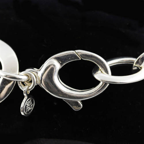 LARGE ELONGATED LOOP LINK ITALIAN SOLID STERLING SILVER BRACELET WITH LARGE CLASP. 925. ITALY