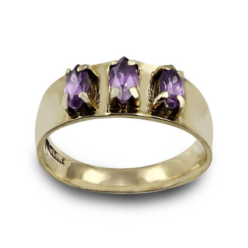 ENGLISH 9ct YELLOW GOLD RING.GLORIOUS ROYAL COLOUR REAL AMETHYSTS. JEWELLER CERT R10`000 incl