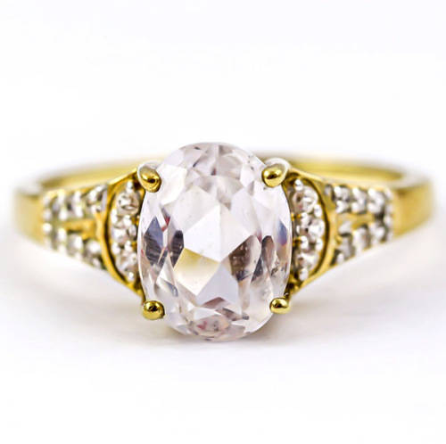 BEAUTIFUL VINTAGE KUNZITE SPODUMENE SOLITAIRE 10CT YELLOW GOLD RING SPODUMENE ACCENTS