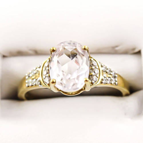 BEAUTIFUL VINTAGE KUNZITE SPODUMENE SOLITAIRE 10CT YELLOW GOLD RING SPODUMENE ACCENTS