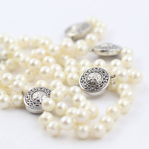 doubleW EXQUISITE HAND-KNOTTED NATURAL PEARL 82cm NECKLACE. HANDCRAFTED STERLING SILVER BEAD DETAIL