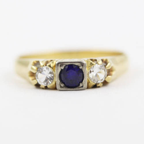 VINTAGE SAPPHIRE AND TOPAZ 14CT YELLOW GOLD RING. 585. * JEWELLER`S EVALUATION R15`000 *
