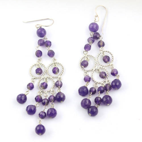 FABULOUS LONG NATURAL AMETHYST CHANDELIER STERLING SILVER DROP AND DANGLE EARRINGS. 925