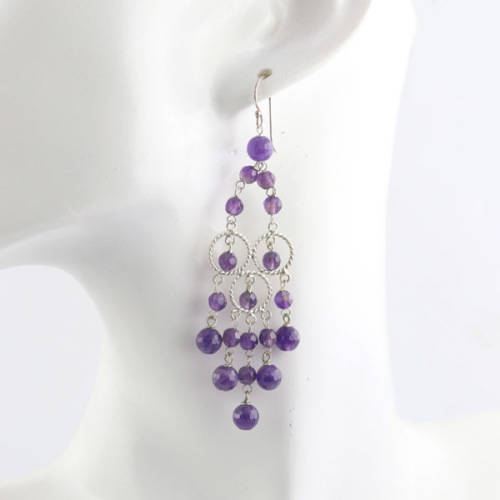 FABULOUS LONG NATURAL AMETHYST CHANDELIER STERLING SILVER DROP AND DANGLE EARRINGS. 925