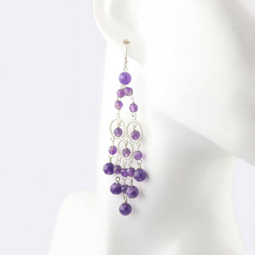 FABULOUS LONG NATURAL AMETHYST CHANDELIER STERLING SILVER DROP AND DANGLE EARRINGS. 925