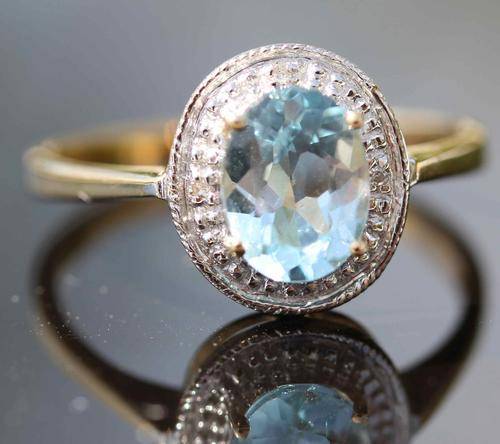 VINTAGE DIAMOND AND BLUE TOPAZ YELLOW GOLD RING FROM ENGLAND!
