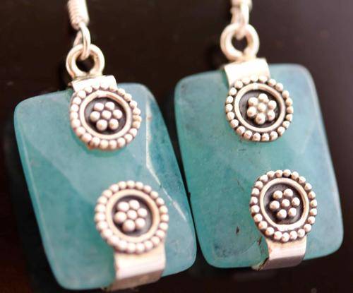NATURAL AQUAMARINE GEMSTONE EARRINGS IN STERLING SILVER 925.