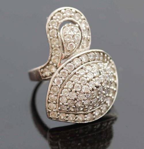 LARGE VINTAGE STERLING SILVER WITH WHITE CRYSTALS! BEAUTIFUL AND VERY UNUSUAL!