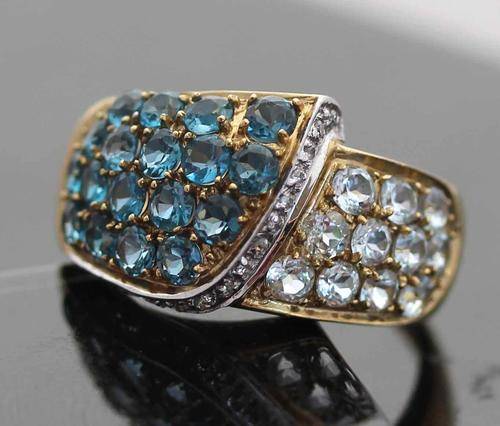 LARGE AQUAMARINE, DIAMOND 0.16ct & BLUE TOPAZ CLUSTER RING! 9ct GOLD JEWELLER CERTIFICATE R7'909