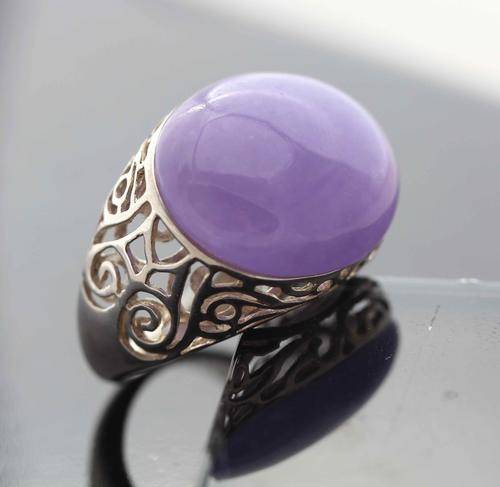 HUGE PURPLE CHALCEDONY HANDCRAFTED ORNATE STERLING SILVER RING.