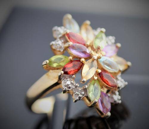 LARGE MULTI GEMSTONE CHAKRA RING IN SOLID STERLING SILVER