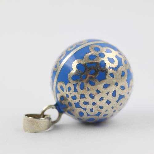 `ANGEL CALLER` TURQUOISE HARMONY BALL PENDANT HANDWORKED STERLING SILVER INLAY. WIDE STERLING BALE