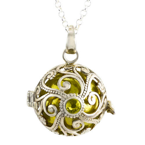 `ANGEL CALLER` HARMONY BALL PENDANT HANDWORK STERLING SILVER CAGE GOLD INNER BALL ON LONG 50cm CHAIN