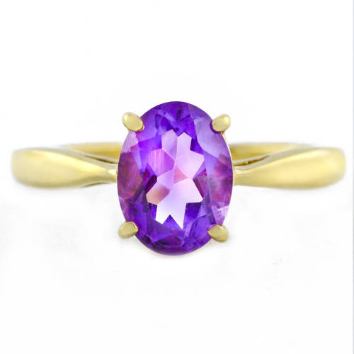 ELEGANT 10CT YELLOW GOLD VINTAGE AMETHYST SOLITAIRE RING. COMES WITH R6`000 JEWELLER CERTIFICATE