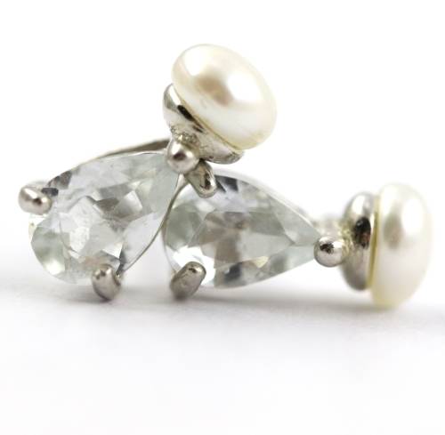UNHEATED AQUAMARINE GEMSTONE AND NATURAL PEARL STERLING SILVER STUD EARRINGS