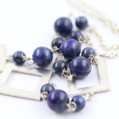 NATURAL LAPIS LAZULI AND STERLING SILVER 440MM NECKLACE. 925