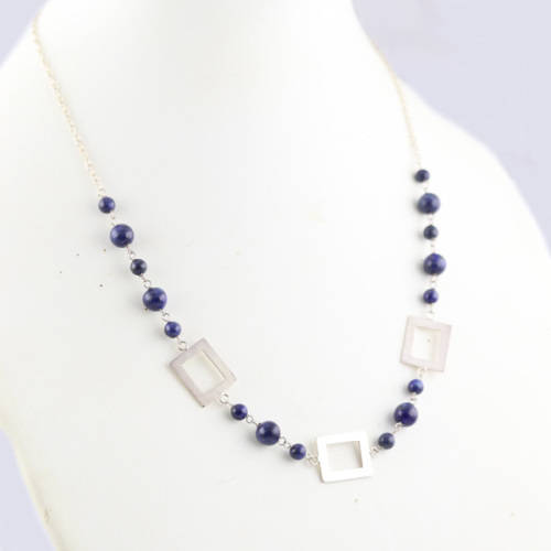 NATURAL LAPIS LAZULI AND STERLING SILVER 440MM NECKLACE. 925