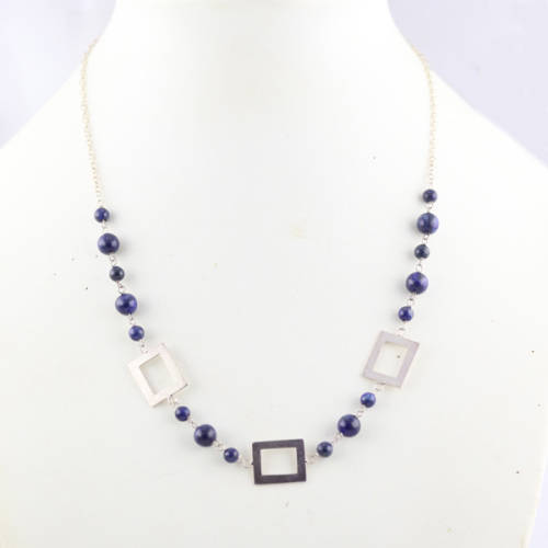 NATURAL LAPIS LAZULI AND STERLING SILVER 440MM NECKLACE. 925