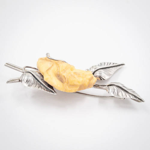 BEAUTIFUL LARGE NATURAL YELLOW AMBER SOLID STERLING SILVER BROOCH. HANDCRAFTED!