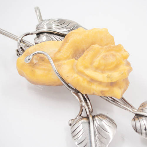 BEAUTIFUL LARGE NATURAL YELLOW AMBER SOLID STERLING SILVER BROOCH. HANDCRAFTED!